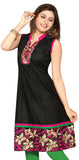 Collar Style Anarkali Short Sleeves Kurti with Gold Zari floral patch work - Boutique4India Inc.