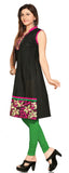 Collar Style Anarkali Short Sleeves Kurti with Gold Zari floral patch work - Boutique4India Inc.