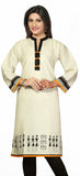 Off white Long Khadi kurti in Black and Yellow pippin and printed