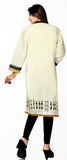 Off white Long Khadi kurti in Black and Yellow pippin and printed