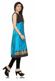 Anarkali Style Cotton Silk Short Sleeves kurti in Iris Blue - Boutique4India Inc.