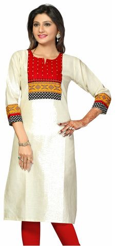 Off white 3/4th Cotton silk Khadi kurti Rajasthani style neckline