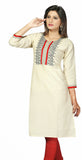 Off white 3/4th sleeves Khadi kurti with beautifully designed patch work