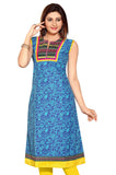Blue Anarkali Style Short Sleeves Printed kurti with patchwork - Boutique4India Inc.