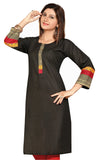 Black Cotton 3/4th Sleeves Kurti with beautifully designed neck - Boutique4India Inc.