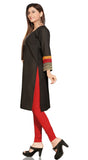 Black Cotton 3/4th Sleeves Kurti with beautifully designed neck - Boutique4India Inc.