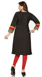 Black Cotton 3/4th Sleeves Kurti with beautifully designed neck - Boutique4India Inc.