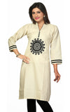 Orchid White Khadi Cotton 3/4 Sleeves Kurti stylish V Neck with buttons