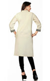 Orchid White Khadi Cotton 3/4 Sleeves Kurti stylish V Neck with buttons