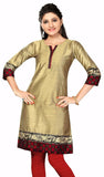 Golden stylish Cotton Silk 3/4 Sleeves Kurti with red dots border - Boutique4India Inc.