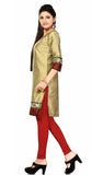 Golden stylish Cotton Silk 3/4 Sleeves Kurti with red dots border - Boutique4India Inc.