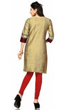 Golden stylish Cotton Silk 3/4 Sleeves Kurti with red dots border - Boutique4India Inc.