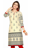 Off White Khadi 3/4 Sleeves Kurti with Beautiful Print allover