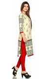 Off White Khadi 3/4 Sleeves Kurti with Beautiful Print allover