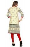 Off White Khadi 3/4 Sleeves Kurti with Beautiful Print allover