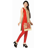 Golden and Maroon two tone color round neck Cotton Silk kurti - Boutique4India Inc.