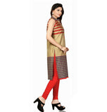 Golden Cotton Short Sleeves Kurti with beautiful print - Boutique4India Inc.