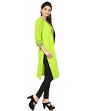 Neon Green Cotton 3/4th Sleeves kurti with beautiful print on the sleeves - Boutique4India Inc.