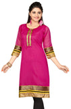 Pink Chanderi Cotton 3/4 Sleeves Kurti with lining inside (slip)