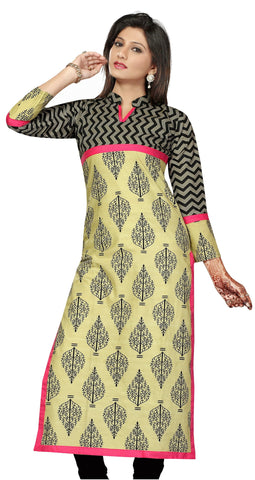 Black and Printed Pakistani Style Mandarin neck 3/4th Sleeves Kurti - Boutique4India Inc.