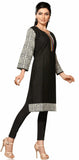 Black Cotton Jacquard 3/4th sleeves Kurti with multi color neck - Boutique4India Inc.