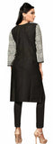 Black Cotton Jacquard 3/4th sleeves Kurti with multi color neck - Boutique4India Inc.