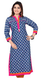 Blue Cotton Printed Kurti with attractive collar and neck design - Boutique4India Inc.