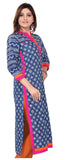 Blue Cotton Printed Kurti with attractive collar and neck design - Boutique4India Inc.