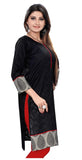 Cotton Jacquard fabric round neck 3/4th sleeves kurti with grey printed patch - Boutique4India Inc.