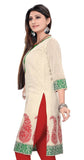 Off White Chanderi 3/4th Sleeves Kurti with Green flowery work