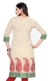 Off White Chanderi 3/4th Sleeves Kurti with Green flowery work