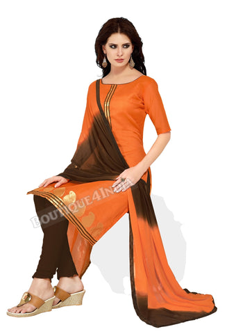 Orange Color Banarasi Embroidered Straight Cut Salwar Suit