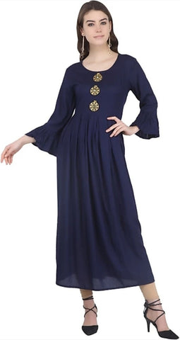 Navy Rayon Flared Solid Kurti