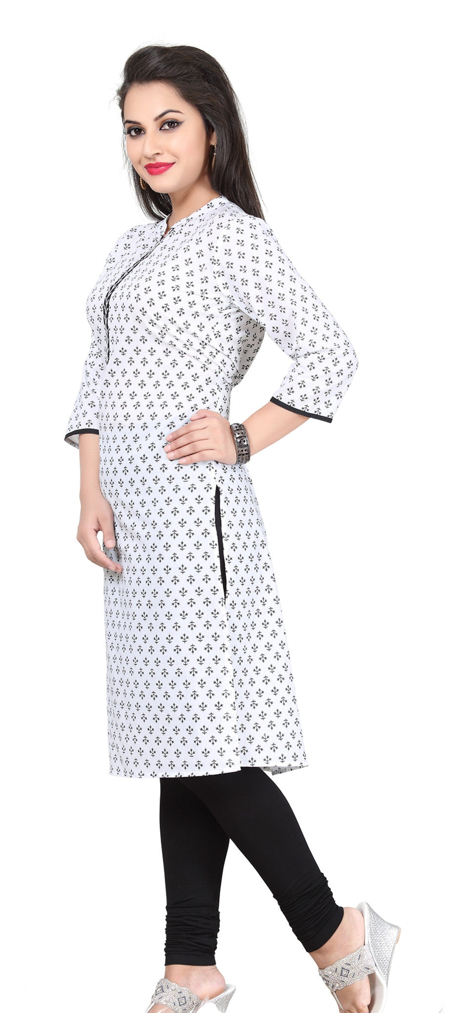 Designer cotton Tunics Kurtis in White background and black print