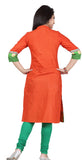 Designer cotton Kurti in Orange and green and golden printed Border - Boutique4India Inc.