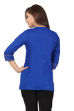 Blue printed cotton designer tunic for women with round neck - Boutique4India Inc.