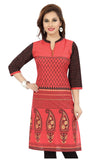 Myriad print cotton in tomato red with black sleeves and red border - Boutique4India Inc.