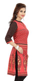 Myriad print cotton in tomato red with black sleeves and red border - Boutique4India Inc.
