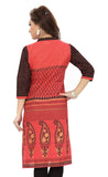 Myriad print cotton in tomato red with black sleeves and red border - Boutique4India Inc.