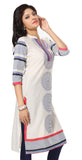 Charismatic chakra off white and blue printed cotton long kurti - Boutique4India Inc.