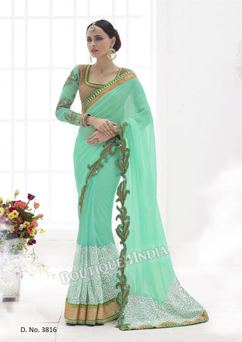 Sarees - Sea Green, white and Golden Bridal Collections