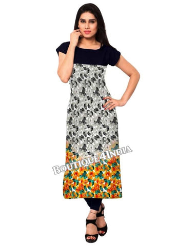 mulicolor black floral Crepe Casual wear Printed Kurti
