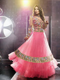 Net Long Salwar - Baby Pink And Ivory Unique Long Net And Embroidery Work Gorgeous Salwar Collection - Boutique4India Inc.