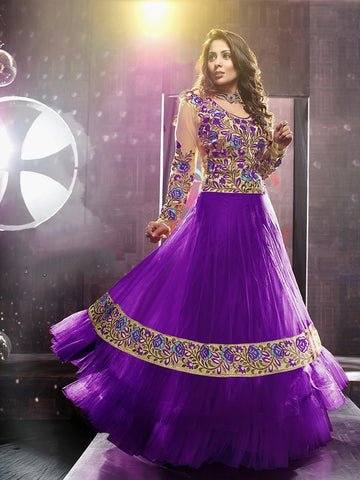 Net Long Salwar - Royal Purple And Ivory Unique Long Net And Embroidery Work Gorgeous Salwar Collection - Boutique4India Inc.