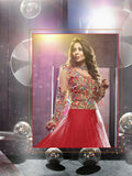 Net Long Salwar - Ruby Red, Turquoise And Golden Unique Long Net And Embroidery Work Gorgeous Salwar Collection - Boutique4India Inc.