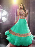 Net Long Salwar - Turquoise And Ivory Unique Long Net And Embroidery Work Gorgeous Salwar Collection - Boutique4India Inc.