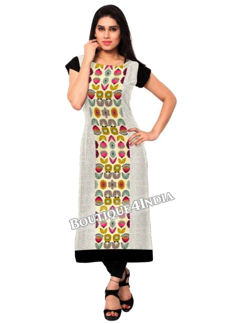 off white multicolor Crepe Casual wear Printed Kurtis