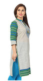 Grey grace long cotton tunic with printed design cotton fabric - Boutique4India Inc.