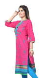 Pure Cotton Kurti in Sky Blue with floral and Printed border
