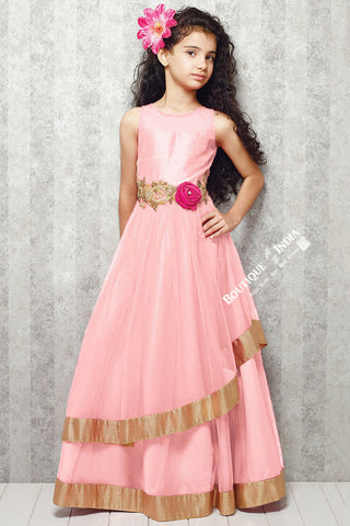 Girl's - Light Pink And Golden Casual Gown/Dress - Gilr's Casual And Party Collection Gowns - Boutique4India Inc.
